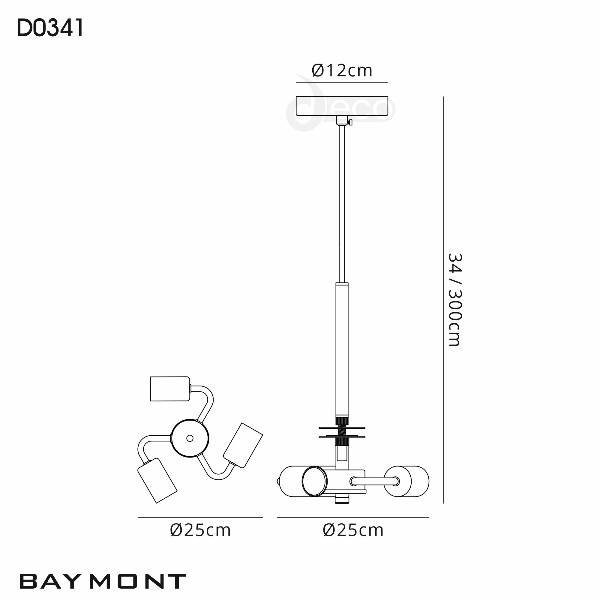 Baymont 45cm 3 Light Pendant Satin Nickel; White DK0721  Deco Baymont SN WH